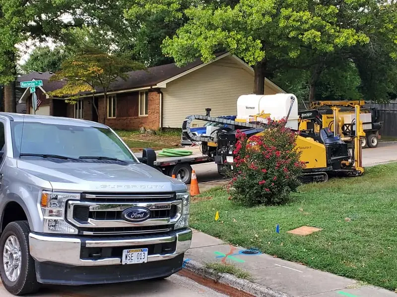 T&C Underground directional drill set up on a residential street