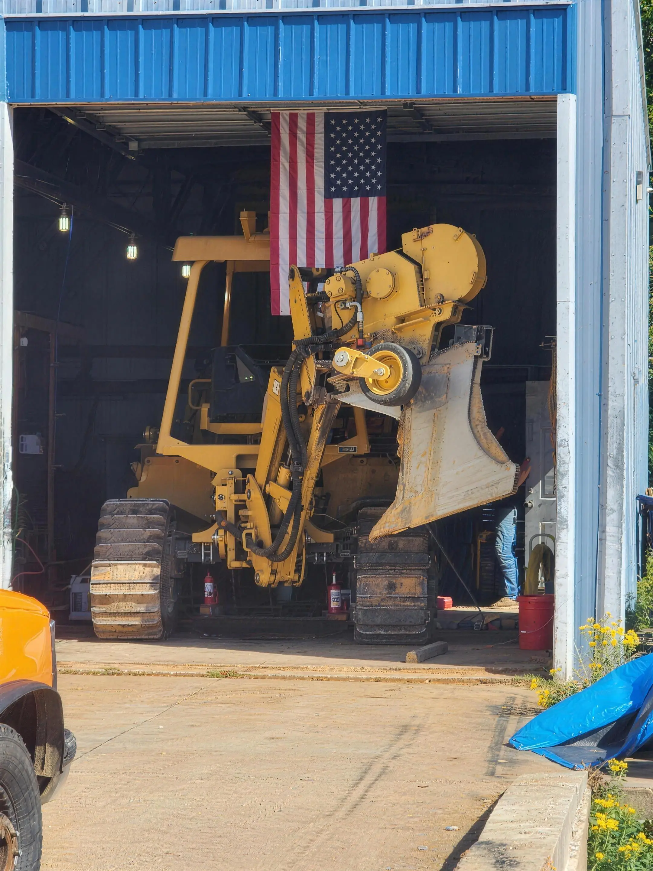 Tracked trencher in the shop